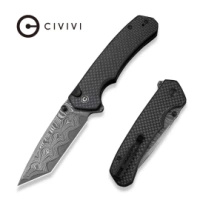 Civivi Brazen Button Lock Twill Carbon Fiber Overlay on Black G10, Damascus Folding Knife (C19059C-DS1)