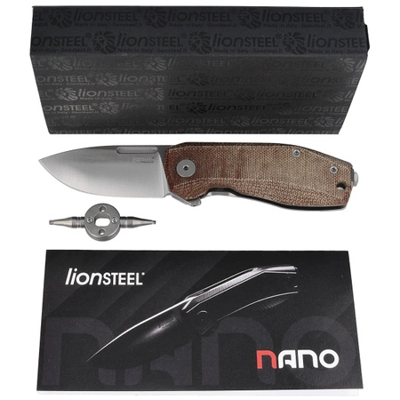 LionSteel Naono Natural Canvas Micarta Folding Knife, Satin CPM MagnaCut (NA01 CVN)