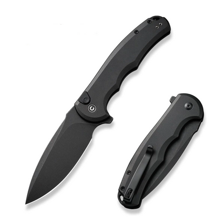 Civivi Button Lock Praxis Black Aluminum, Black Stonewashed Nitro-V Folding Knife (C18026E-1)