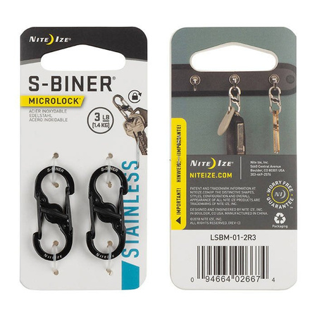 Nite Ize - S-Biner MicroLock Carabiner - Black - 2Pack - LSBM-01-2R3