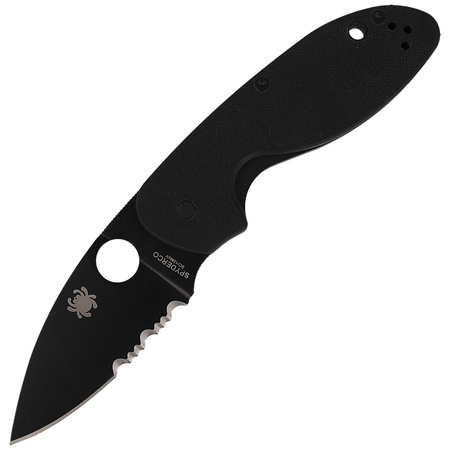 Spyderco Efficient G-10 Black / Black Blade Combination Folding Knife (C216GPSBBK)