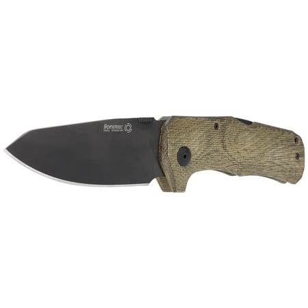 LionSteel TM1 Green Canvas Micarta Folding Knife, Black Sleipner by Molletta (TM1B CVG)