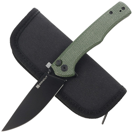 Sencut Crowley Green Micarta, Black Stonewashed D2 Folding Knife (S21012-3)