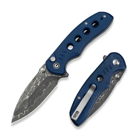 Civivi Triptych Blue Canvas Micarta Folding Knife, Damascus (C23085B-DS1)