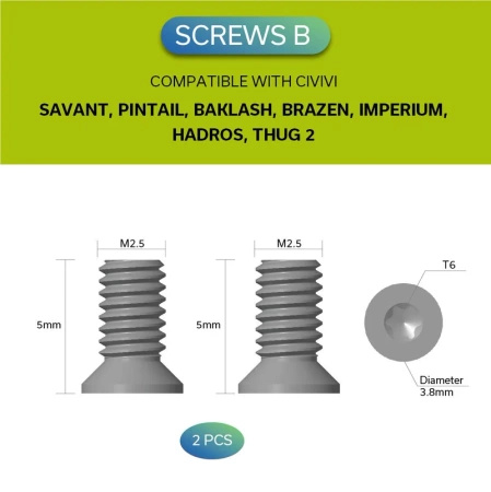Civivi Black Stainless Steel T6 3.8 mm clip screws - 10 pcs. (CA-12B)