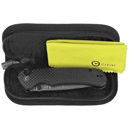 Civivi Brazen Button Lock Twill Carbon Fiber Overlay on Black G10, Damascus Folding Knife (C19059C-DS1)