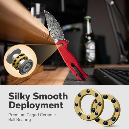 Civivi Stormhowl Red Aluminum Folding Knife, Damascus (C23040B-DS1)