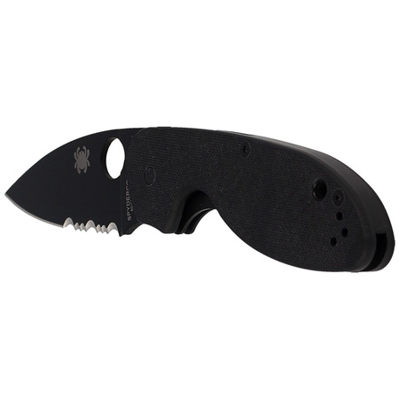 Spyderco Efficient G-10 Black / Black Blade Combination Folding Knife (C216GPSBBK)