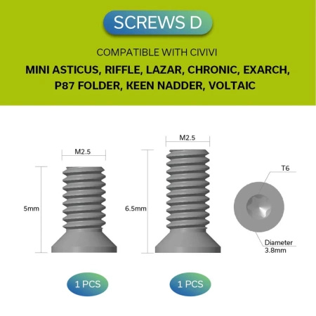 Civivi Satin Stainless Steel T6 3.8 mm clip screws - 10 pcs. (CA-12A)