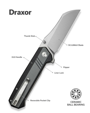 Sencut Draxor Gray/Black G10, Satin 9Cr18MoV folding knife (S24035-3)