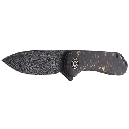 CIVIVI Elementum Flipper Knife Shredded Carbon Fiber / Golden Shred, Black Damascus (C907C-DS1)