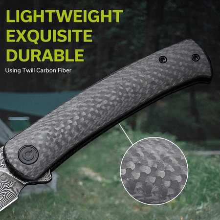 Civivi Caetus Twill Carbon Fiber, Black Hand Rubbed Damascus Folding Knife (C21025C-DS1)