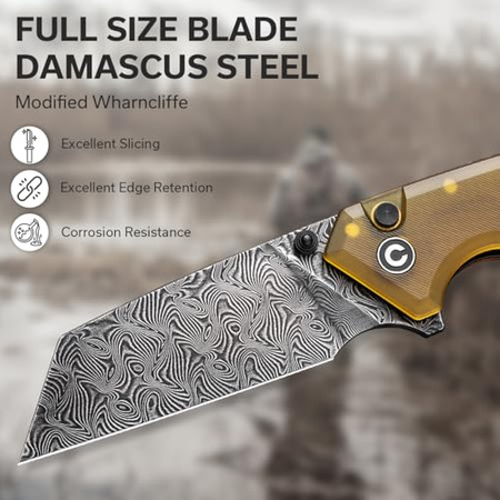 Civivi Amirite Ultem Bead Blasted Folding Knife, Damascus (C23028-DS1)