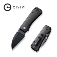 Civivi Baby Banter Wharncliffe Black Burlap Micarta Folding Knife, Black Nitro-V by Ben Petersen (C19068SC-1)