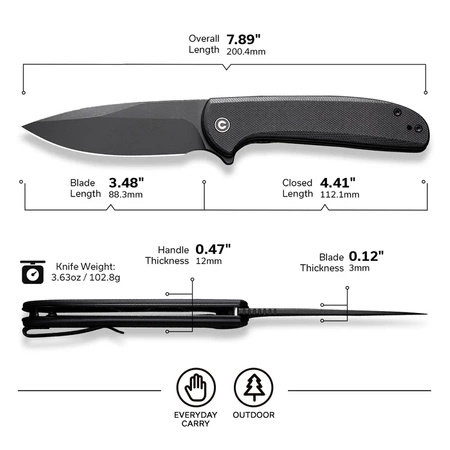 Civivi Primitrox Black G10, Black Stonewashed Nitro-V Folding Knife (C23005A-2)