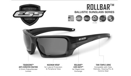 ESS - Rollbar Silver Logo Kit Tactical Glasses - Black - Clear / Smoke Gray - EE9018-03