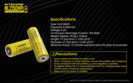 Nitecore 21700 5000mAh Battery NL2150HPI