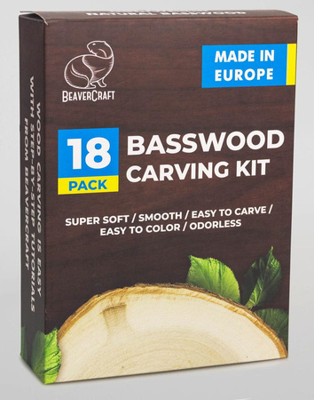 Set of 18 linden wood blocks for carving - BeaverCraft BW18