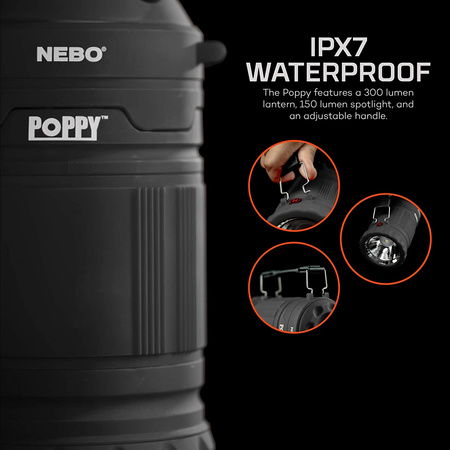 NEBO - LED flashlight and camping light - Poppy - 300 lumens - Black