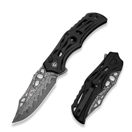Civivi Biophase Black Aluminum Folding Knife, Damascus (C23083-DS1)