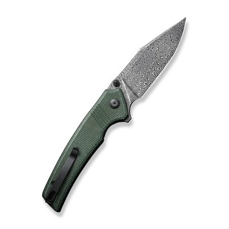 Civivi Tranquil Green Canvas Micarta Folding Knife, Black Hand Rubbed Damascus (C23027-DS1)