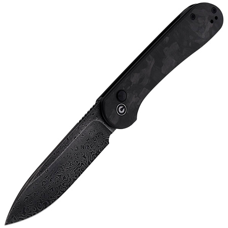 CIVIVI Button Lock Elementum Marble Carbon Fiber Black, Black Damascus knife (C2103DS-3)