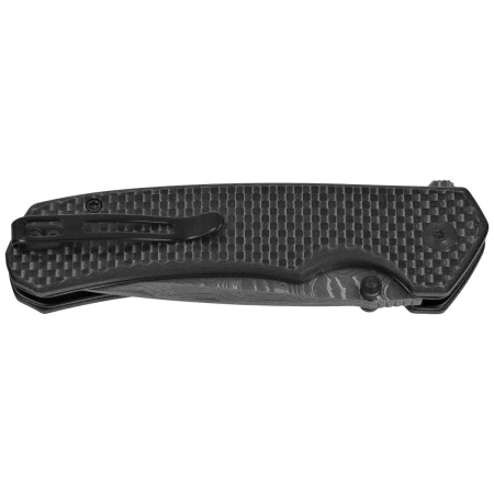 Civivi Brazen Button Lock Twill Carbon Fiber Overlay on Black G10, Damascus Folding Knife (C19059C-DS1)