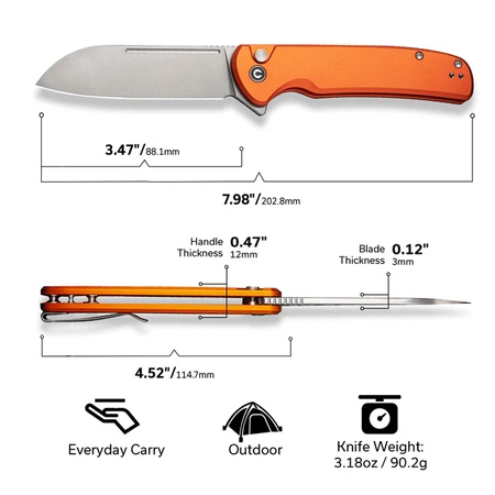 Civivi Chevalier II Folding Knife Orange Aluminum, Satin 14C28N (C20022B-2)