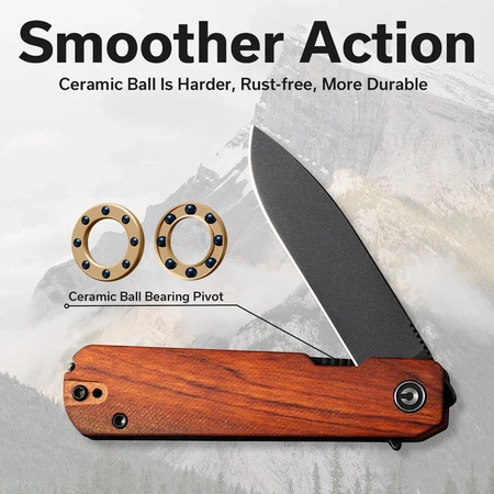 Civivi Sendy Guibourtia Wood Folding Knife, Black Stonewashed Nitro-V by Ben Petersen (C21004A-2)