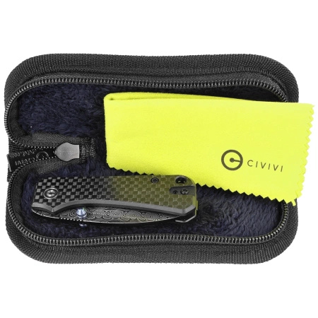 Civivi Baby Banter Knife Black Twill Carbon Fiber Overlay On Black G10, Black Hand Rubbed Damascus by Ben Petersen (C19068S-DS1)