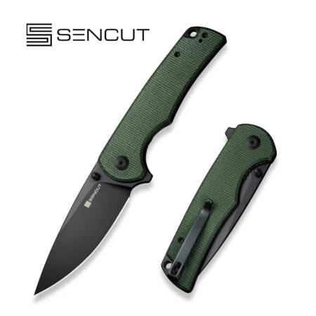 Sencut Praktisk Green Canvas Micarta Folding Knife, Black 9Cr18MoV (S24019-3)