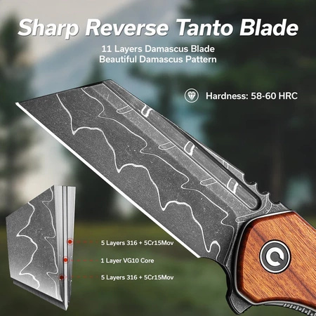 Civivi ExOne Guibourtia Wood Folding Knife, Damascus by Brian Brown (C23036-DS1)