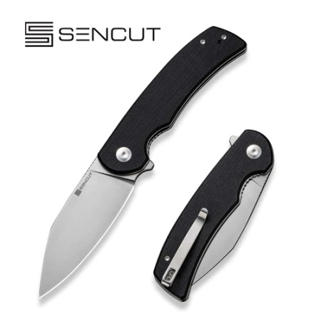 Sencut Omniform Black Canvas Micarta Folding Knife, Satin 9Cr18MoV (S23064-2)