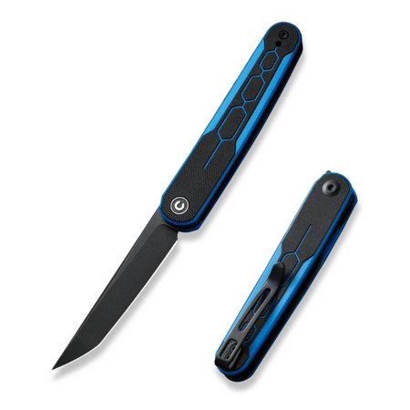 Civivi KwaiQ Blue/Black G10 Folding Knife, Black Stonewashed Nitro-V by Rafal Brzeski (C23015-3)