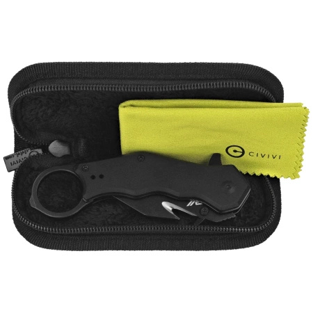 Civivi Amaroq Black Aluminum, Black Stonewashed Nitro-V Folding Karambit Knife by Tony Sentmanat (C24018-2)