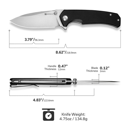 Sencut Skarnax Black G10, Satin 9Cr18MoV Folding Knife (S24025-1)