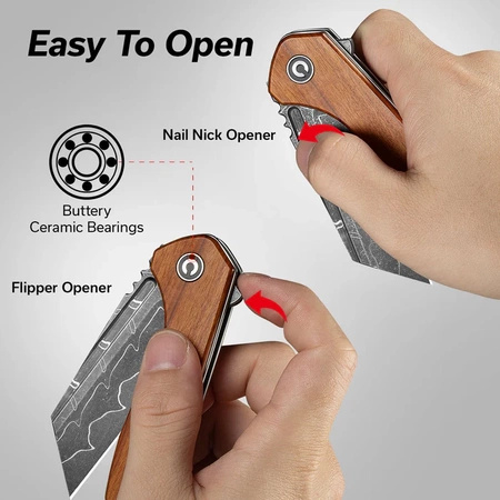 Civivi ExOne Guibourtia Wood Folding Knife, Damascus by Brian Brown (C23036-DS1)