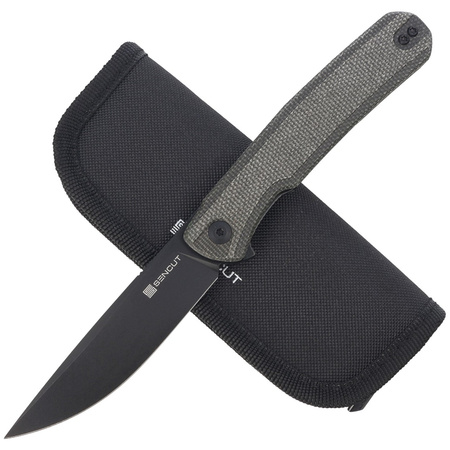 Sencut Scitus Dark Green Canvas Micarta, Black Stonewashed D2 Folding Knife by Ostap Hel (S21042-3)