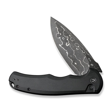 Civivi Button Lock Praxis Black Aluminum Folding Knife, Damascus (C18026E-DS1)
