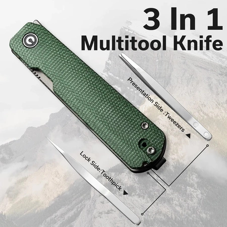 Civivi Sendy Green Canvas Micarta Folding Knife, Gray Stonewashed Nitro-V by Ben Petersen (C21004A-1)