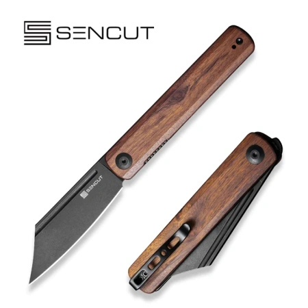 Sencut - Bronte Guibourtia Wood Folding Knife, Black Stonewashed 9Cr18MoV (SA08E)