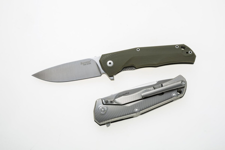 LionSteel T folding knife.R.E. G10 Green, Stone Washed Blade (TRE GGR)