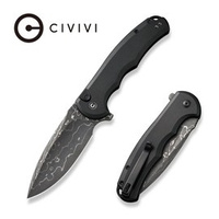 Civivi Button Lock Praxis Black Aluminum Folding Knife, Damascus (C18026E-DS1)
