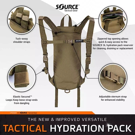 Source - Tactical 3L Hydration Backpack - Black