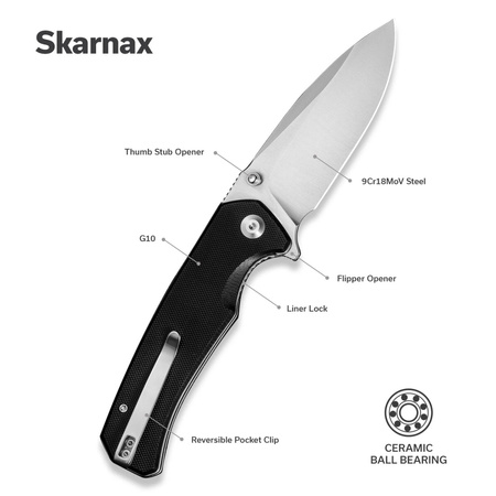 Sencut Skarnax Black G10, Satin 9Cr18MoV Folding Knife (S24025-1)