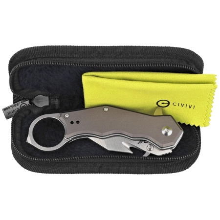 Civivi Amaroq Gray Aluminum, Satin Nitro-V Folding Karambit Knife by Tony Sentmanat (C24018-1)