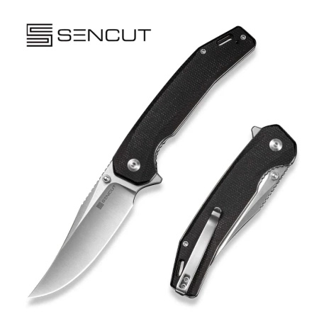 Sencut - Vornix Black Canvas Micarta Folding Knife, Satin 9Cr18MoV (S25038-2)