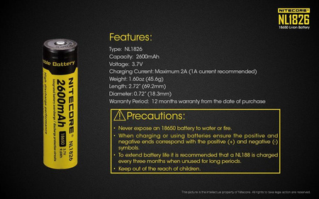 Nitecore 18650 NL1826 2600mAh battery