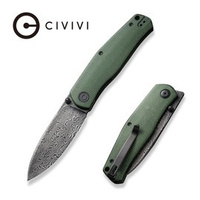 Civivi Sokoke Green Canvas Micarta Folding Knife, Black Hand Rubbed Damascus by Ray Laconico (C22007-DS2)