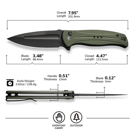 Civivi Incindie OD Green G10 Folding Knife, Black Stonewashed (C23053-2)